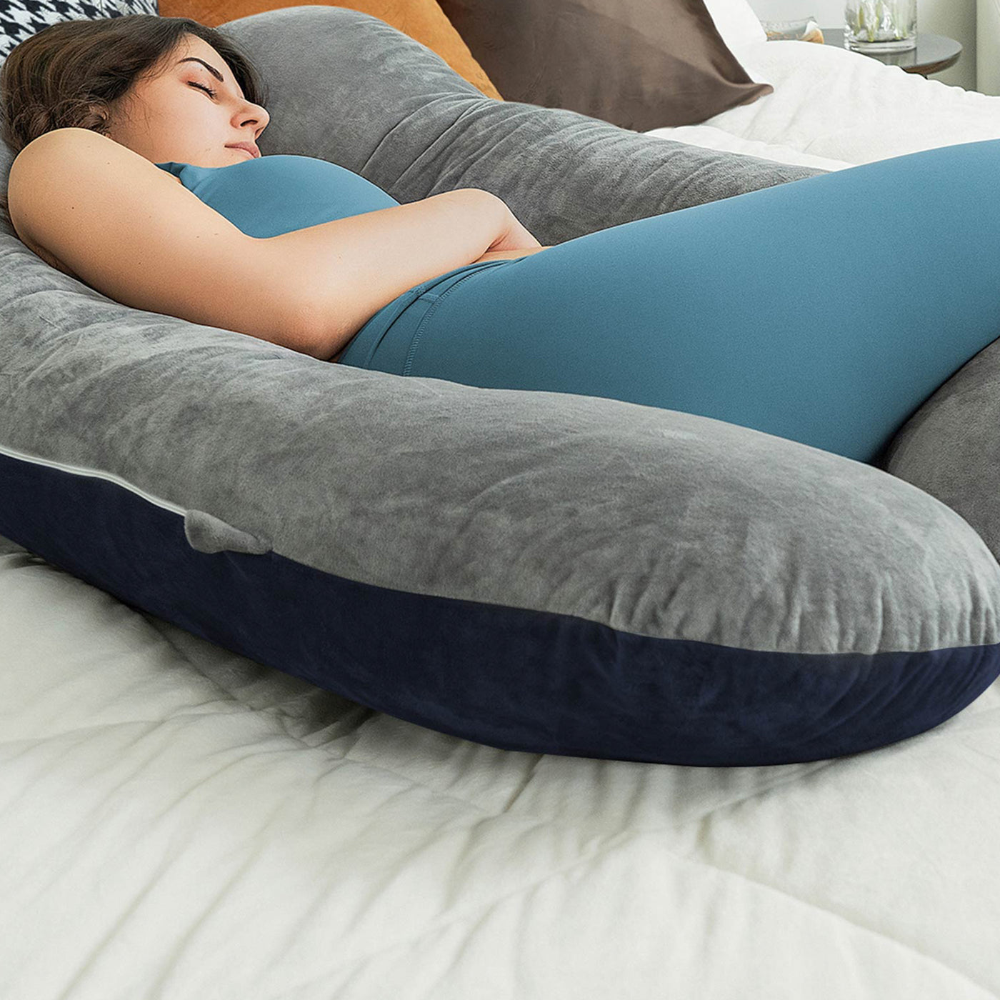 55" Classic U-shaped Pregnancy Pillow (Blue and Gray)