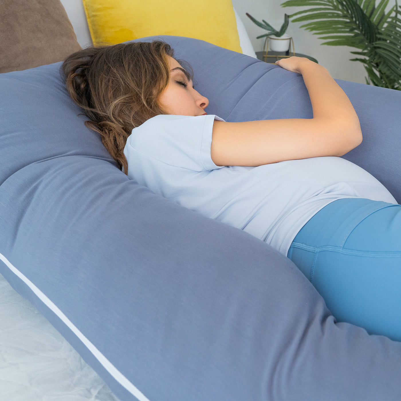 55" Clasical U-shaped Pregnancy Pillow (Cooling Silky Blue)