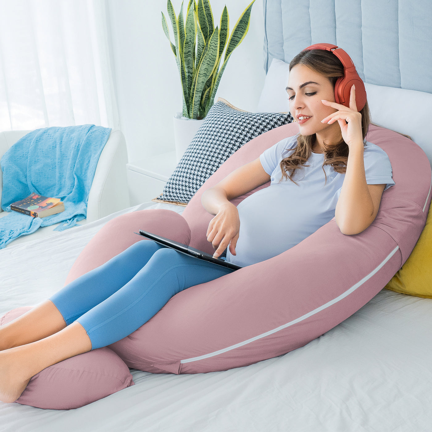 E-Shaped Pregnancy Pillow, Silky Cooling Jersey